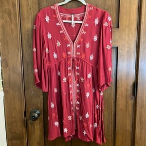 Free People red patterned long sleeve mini dress